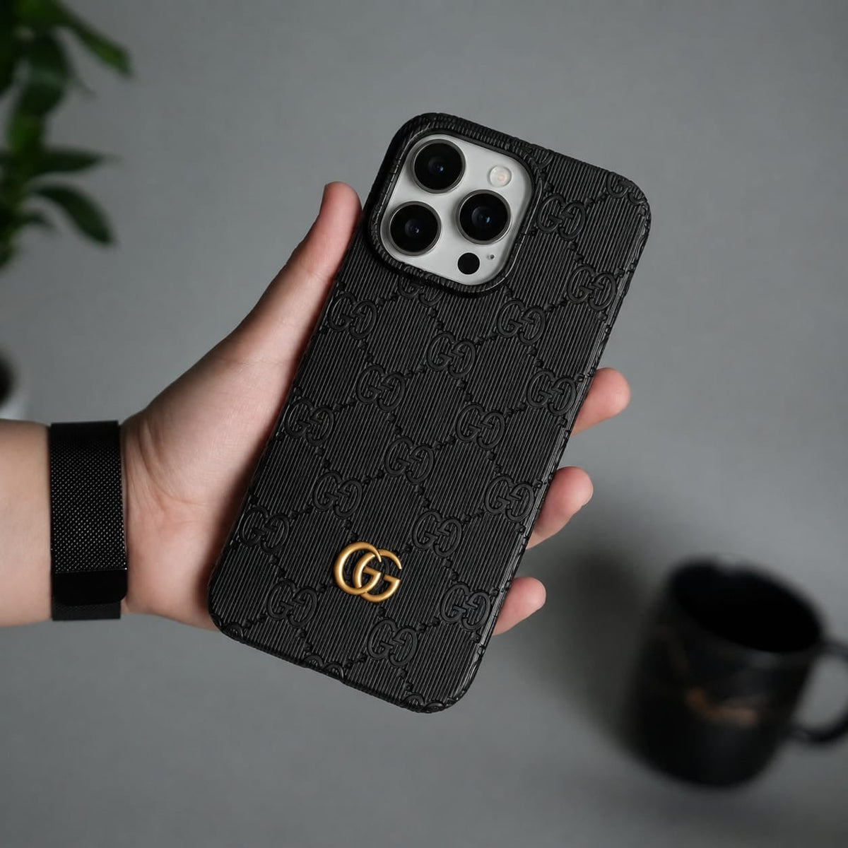 GG Branded Leather Case With Metal GG Monogram 🖤